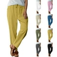 thumbnail image 1 of Xdegoge Clothing Clearance Linen Elastic Waist Pants Women 2025 Summer Casual Flowy Loose High Waist Boho Wide Leg Cropped Palazzo Lounge Beach Vacation Pants Trousers with Pockets Pantalones De Lino, 1 of 6
