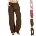 thumbnail image 1 of Xdegoge Clothing Linen Pants for Women Plus Size Loose Drawstring Palazzo Pants with Pockets High Waisted Boho Pants Trousers Wide Leg Pull on Summer Pants Plus Size Clothing Pantalones, 1 of 5