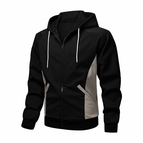 Xdegoge Color Block Mens Zip Up Hoodies Athletic Jackets Casual Hooded Sweatshirts Long Sleeve Track Top with Side Slant Pockets for Workout Running Jogging Activewear