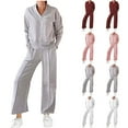 thumbnail image 1 of Xdegoge Comfy Sets for Women Clothing Cotton Lounge Tracksuit 2 Piece Outfits Long Sleeve Loose Sweatshirt V-Neck Relaxed Pullover Tops Daily Elastic Waist Pleated Sweatpants Wide Leg Casual Pants, 1 of 6