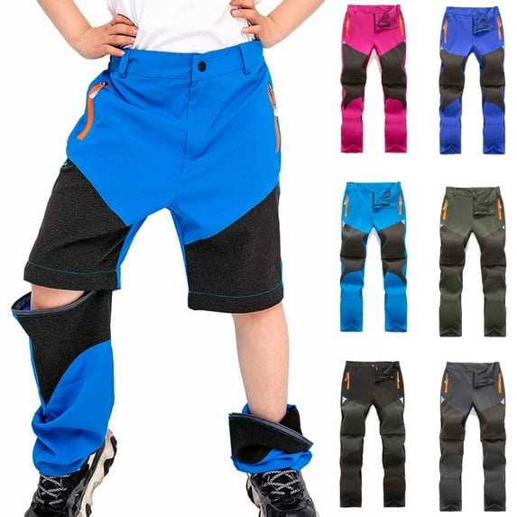 Xdegoge Convertible Hiking Pants for Girl Boys Quick Dry Outdoor Sports Trousers with Detachable Legs, Waterproof & Breathable, Camping and Skiing