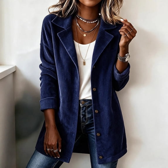 Xdegoge Corduroy Blazer Women Button Down Casual Long Sleeve Lapel ...