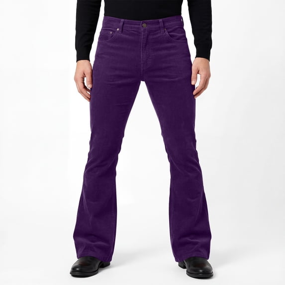 Xdegoge Corduroy Pants for Men Bootcut Flare Leg Trousers Mid Rise Flat Front with Classic Pockets Vintage Style Soft Casual Work Party Bottoms