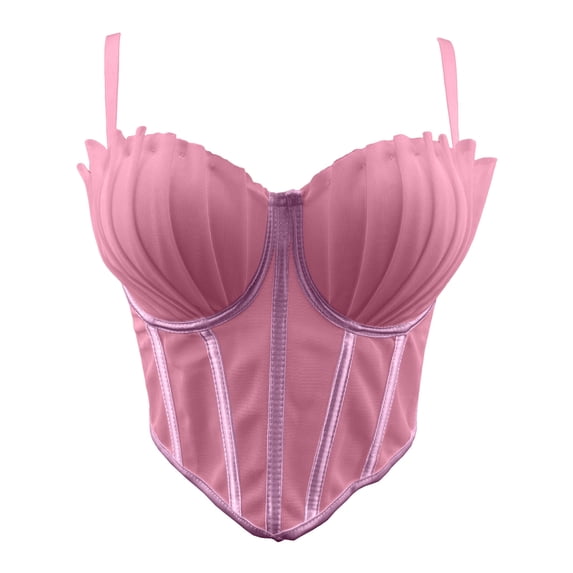 Xdegoge Corset Tops for Women Spaghetti Strap Lightweight Mesh Cami Cropped Boned Bustier Top Summer Solid Color Fashion Push Up Party Night Out Streewear