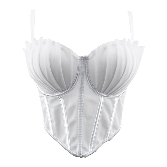 Xdegoge Corset Tops for Women Spaghetti Strap Lightweight Mesh Cami Cropped Boned Bustier Top Summer Solid Color Fashion Push Up Party Night Out Streewear