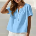 thumbnail image 1 of Xdegoge Cotton Linen Tops for Women Short Sleeve V Neck Shirts Casual Pleated Blouses Relaxed Fit Summer Tunic Tops Lightweight Breathable Pullover for Work Office Daily Wear, 1 of 9