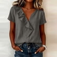 thumbnail image 1 of Xdegoge Cotton Linen Tops for Women Ruffle V Neck Short Sleeve Casual Summer T Shirts Loose Fit Elegant Dressy Work Basic Flowy Tunic Vacation Tees, 1 of 6