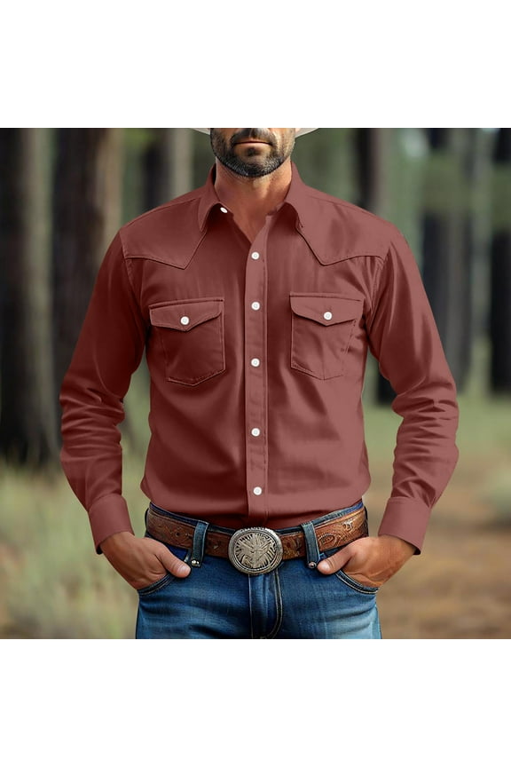 Cowboy Shirts for Men Plus Size Western Long Sleeve Button Down Shirts with Pockets Collared Cardigan Solid Color Tops Casual Loose Vintage T-Shirt ofertas En Add To Today