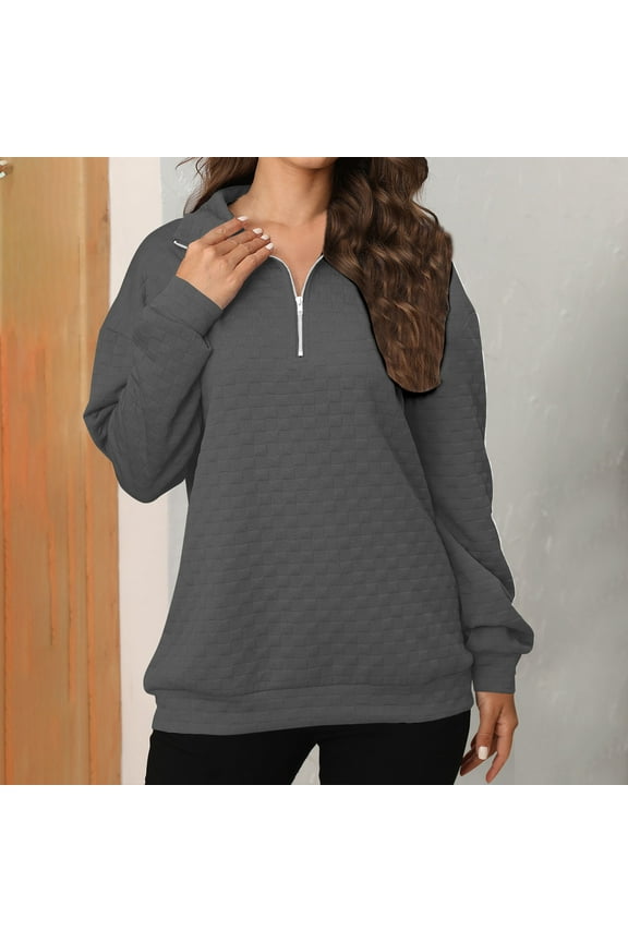 Crewneck Sweatshirts Women Trendy Fashion Knit Long Sleeve Lapel Half Zip Up Sweatshirt Crewneck Sweatshirts Loose Casual Tunic Tops Sudaderas Y Hoodies De Moda Para Mujer Gray L