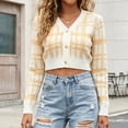 thumbnail image 1 of Xdegoge Cropped Cardigan for Women V Neck Button Down Plaid Knitwear Long Sleeve Y2K Preppy Knit Cute Fall Spring Fashion Tops, 1 of 7