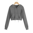 thumbnail image 1 of Xdegoge Cropped Hoodies for Women Casual Long Sleeve Drawstring Hooded Sweatshirts with Pocket Outdoor Athletic Loose Plain Tops Fall Winter Pullover Y2K Tops 2025, 1 of 9