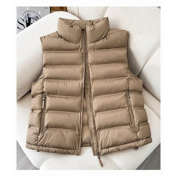 Xdegoge Cropped Puffer Vest Women Sleeveless Quilted Jackets Lightweight Stand Neck Zip Up Padded Down Vests Warm Puffy Winter Coats with Zipper Pockets Outerwear