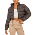 thumbnail image 1 of Xdegoge Cropped Quilted Jackets for Women Full Zip Stand Collar Trendy Puffer Jacket Drawstring Hem Casual Streetwear Down Coats 2025 Winter Outfits, 1 of 5