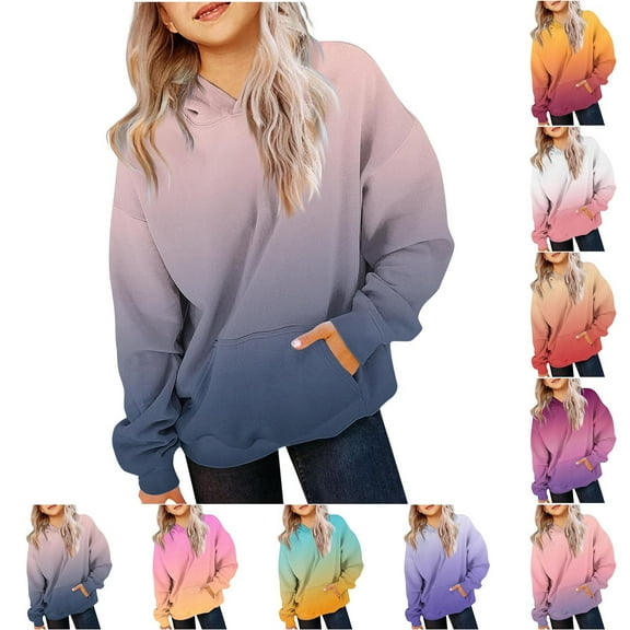 Xdegoge Cute Hoodies for Girls Trendy Gradient Oversized Pullover Sweatshirts Casual Long Sleeve Hooded Sweatshirts with Pockets Loose Tween Girl Preppy Clothes Gray 11 Years