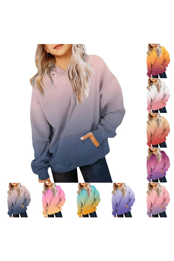 Cute Hoodies for Girls Trendy Gradient Oversized Pullover Sweatshirts Casual Long Sleeve Hooded Sweatshirts with Pockets Loose Tween Girl Preppy Clothes Gray 3 Years