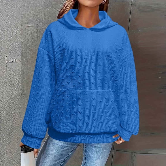 Xdegoge Cute Hoodies for Women Heart Jacquar Long Sleeve Oversized Hooded Sweatshirts Casual Fashion Loose Pullover Hoodie with Pocket 2025 Winter Y2K Tops
