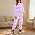 thumbnail image 1 of Xdegoge Cute Pajama Sets for Women Fleece Heart Print Long Sleeve Crewneck Pullover Tops Warm High Waist Pants with Pockets Loungewear Loose Fuzzy Cozy Pajamas Set Outfits, 1 of 5
