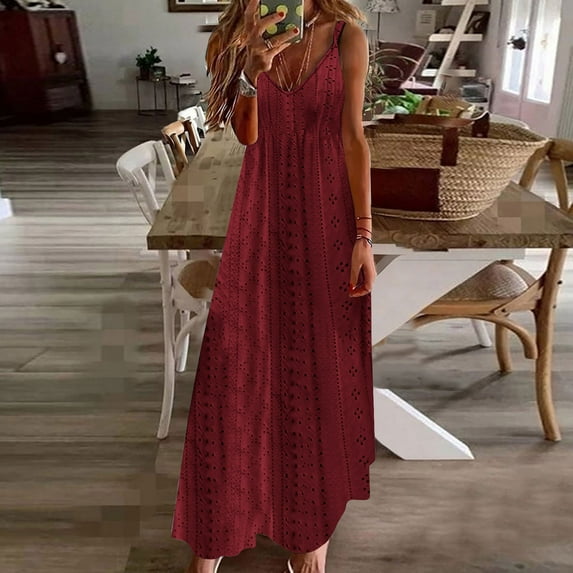 Xdegoge Same Day Delivery Summer Dresses for Women 2025 Sleeveless Cami Dresses Loose Fit V Neck Sun Dress Beach Hawaiian Maxi Casual Long Sundress Plus Size Past Orders At Flash