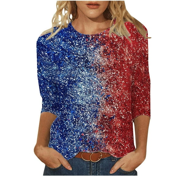 Xdegoge of The Week 4th of July Shirts Women Size Small Crewneck Ladies 3/4 Sleeve Tops and Blouses USA Shirts Plus Graphic Tees Tops Plus Size Clothes Shirts ofertas De Hoy En LiquidacióN