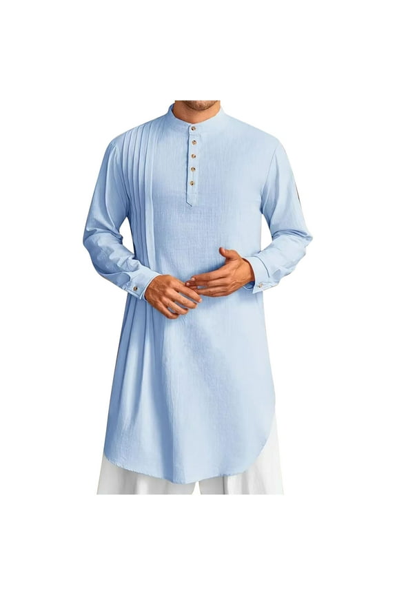 Mens Kaftan Thobe Cotton Linen Henley Shirt Casual Button Down Long Sleeve Robe Tunic Tops Casual Muslim Gown Kurta Add To My Ropa Para Hombre