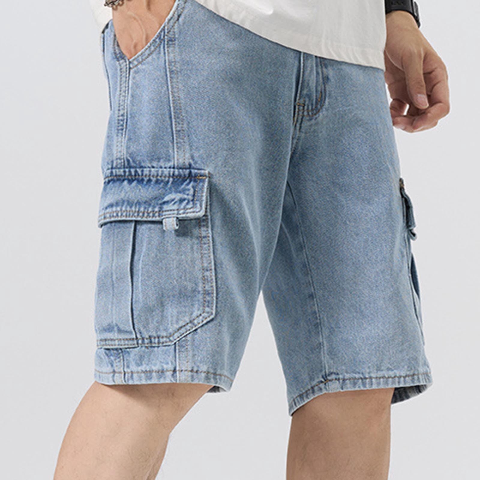 Xdegoge Denim Cargo Shorts for Men Multi-Pockets Jean Shorts