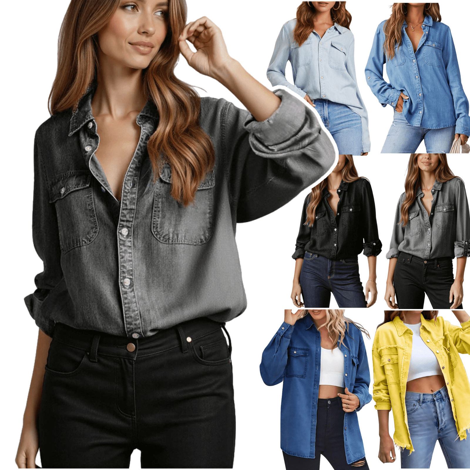 Women’s Casual Loose-Fit Denim Shirt with Double Pockets main image 1