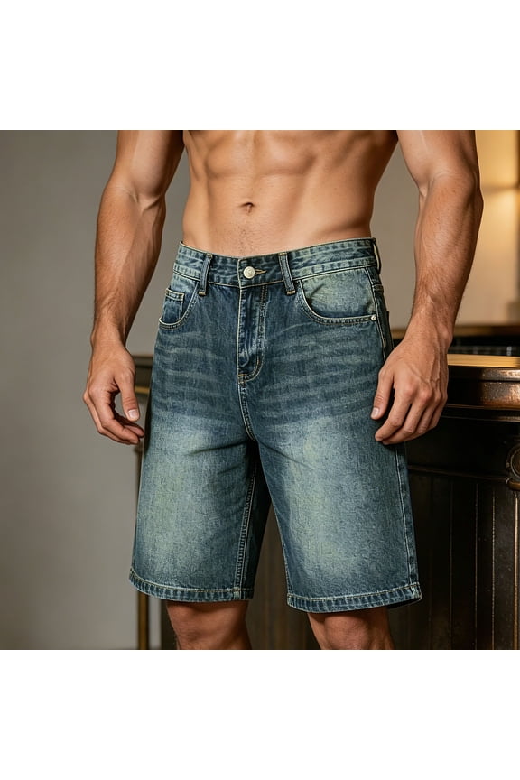 Denim Shorts for Men Casual Summer Regular Fit Jean Shorts Classic 5-Pocket Design Stretchy Everyday Wear Knee Length Relaxed Style Streetwear Work Outdoors