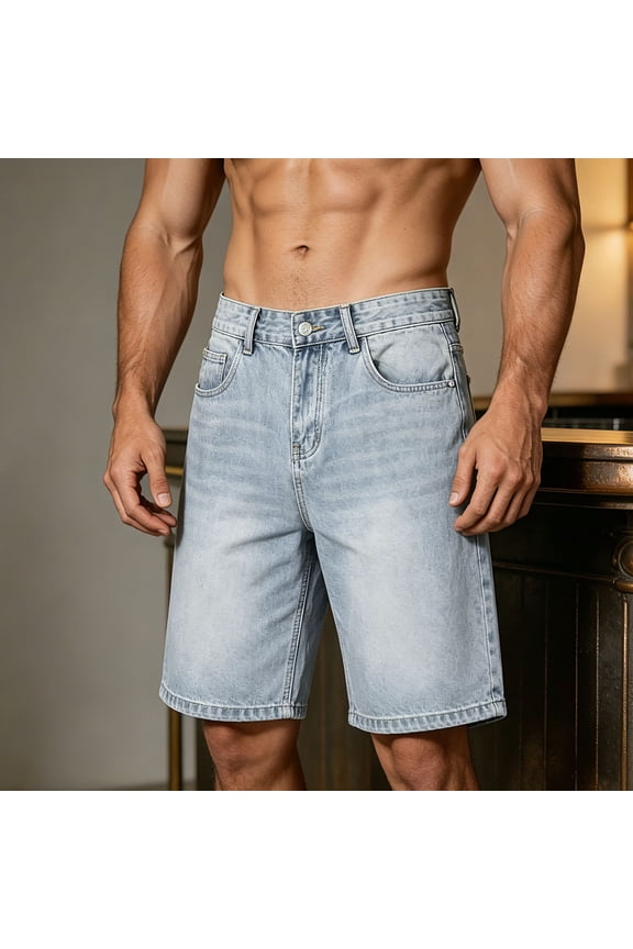 Denim Shorts for Men Casual Summer Regular Fit Jean Shorts Classic 5-Pocket Design Stretchy Everyday Wear Knee Length Relaxed Style Streetwear Work Outdoors