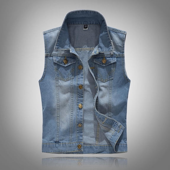 Clearence! Denim Vest for Men Lapel Sleeveless Coat Casual Fashion Loose Fitting Vests Vintage Wash Ripped Jean Jacket Outerwear for Street Style Layering