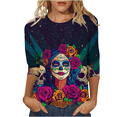 thumbnail image 1 of Xdegoge Dia De Los Muertos Shirt Women Day of The Dead Shirts Mexico Skeleton 3/4 Sleeve Tops Plus Size Mexican Skull Tequila T Shirt Vintage Holiday Party Blouses Tequila Costume Crew Neck Tshirts, 1 of 6
