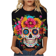 thumbnail image 1 of Xdegoge Dia De Los Muertos Shirt Women Day of The Dead Shirts Mexico Skeleton 3/4 Sleeve Tops Plus Size Mexican Skull Tequila T Shirt Vintage Holiday Party Blouses Tequila Costume Crew Neck Tshirts, 1 of 6