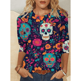 thumbnail image 1 of Xdegoge Dia De Los Muertos Shirt Women Day of The Dead Shirts Mexico Skeleton 3/4 Sleeve Tops Plus Size Mexican Skull Tequila T Shirt Vintage Holiday Party Blouses Tequila Costume Crew Neck Tshirts, 1 of 6