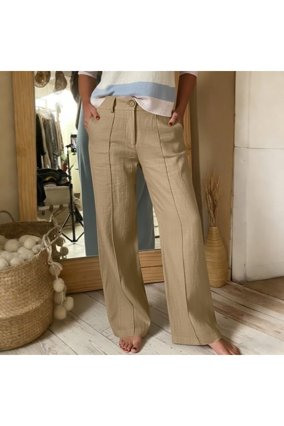 Dress Pants Women Button Fly Floor Length Pant Business Casual Work Trousers Elegant Drapey Tailored Trouser with Front Crease