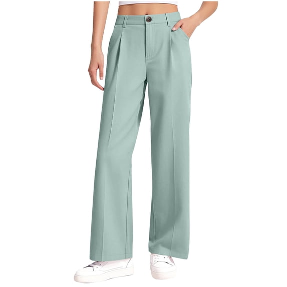 Xdegoge Dress Pants for Girls High Waisted Wide Leg Trousers, Pleated Formal Pant with Button Closure, office To Streetwear Stylish Bottoms
