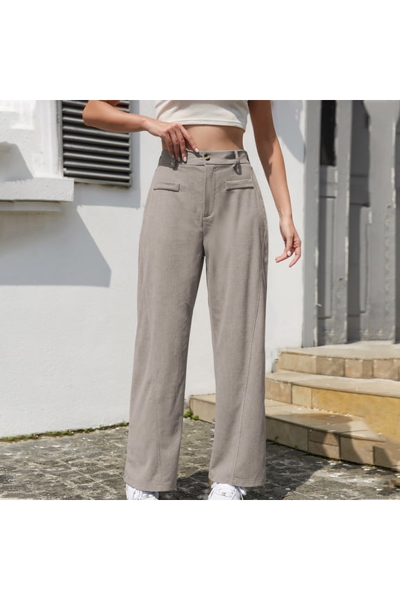 Dress Pants for Women Straight Leg Tailored Fit Trousers High Waisted Button Closure with Pockets Professional Stretchy Work Office Business