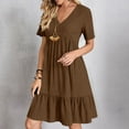thumbnail image 1 of Xdegoge Dresses for Women 2025 Casual V-Neck Solid A-Line Dress Sundress Fashion Loose Pleated Short Sleeve Dress Brown XL Juniors Clearance Orders Placed by Me to be Delivered, 1 of 8