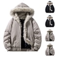 thumbnail image 1 of Xdegoge Durable Workwear Jacket for Men Full Zip Plus Size Padded Coat Casual Loose Hooded Jackets Fashion Fall Winter Warm Pocketed Streewear with Fluffy Collar, 1 of 10