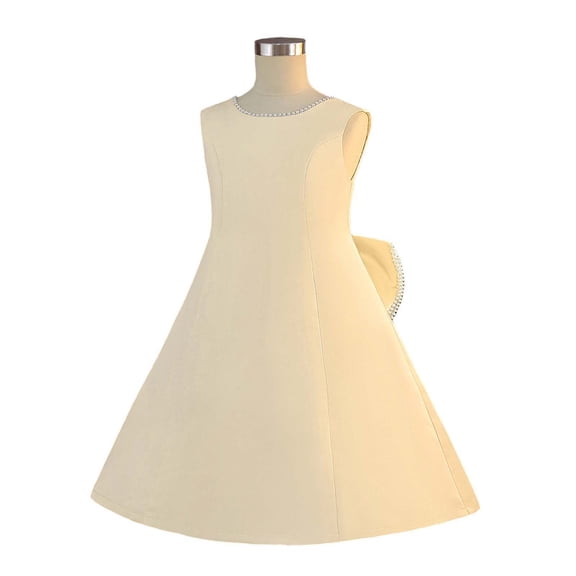 Xdegoge Elegant A-Line Dress for Girls Sleeveless Pearl Trim Neckline Simple Formal Party Wedding Pageant Attire