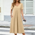 thumbnail image 1 of Xdegoge Elegant A Line Dress for Women Midi V Neck Short Sleeve Summer Sundress with Pockets Pleated Front Flowy Flattering Casual Office Work Wedding Guest Wear, 1 of 6