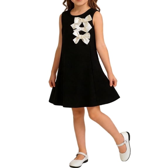 Xdegoge Elegant Toddler Formal Party Dress for Kids Girls Knee Length A Line Sleeveless Crewneck Evening Dress Pearl Beaded Big Bowknot Cute Wedding Guest Pageant Dance Outfit