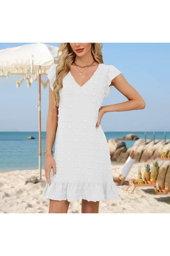 Eyelet Dress for Women V Neck Casual Denim Dress Loose Empire Waist Dress Plus Size Floral A Line Dress Flowy Boho Dress Wedding Bride Dress Curvy Outfits Vestido Floral Para Mujer
