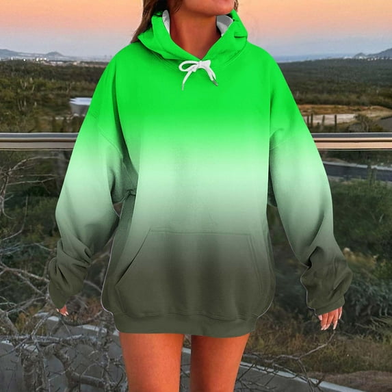 Xdegoge Fashion Hoodie for Women Long Sleeve Drawstring Hooded Sweatshirts Fashion Gradient Color Top with Kangaroo Pocket Casual Loose Athletic Tops