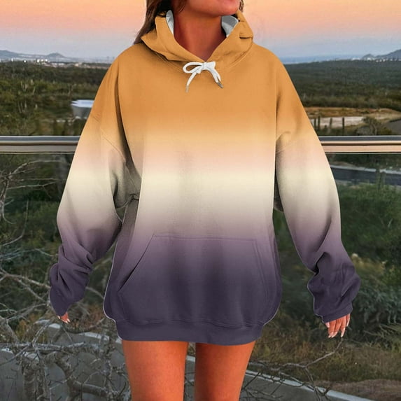 Xdegoge Fashion Hoodie for Women Long Sleeve Drawstring Hooded Sweatshirts Fashion Gradient Color Top with Kangaroo Pocket Casual Loose Athletic Tops
