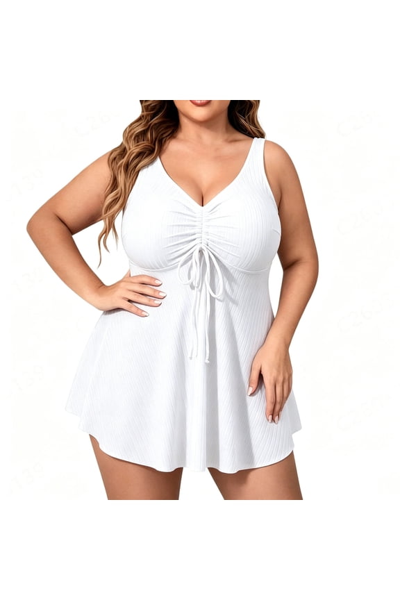 Fashion Tops for Women Plus Size Empire Waist Cinched Drawstring Ruched Bust Flowy A Line Pleated Flare Ribbed Knit V Neck Tunic Babydoll Tanktop Cami Dressy