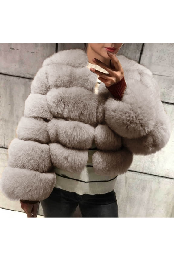 Faux Fur Coat for Women Fashion Winter Fluffy Jacket Casual Warm Shaggy Coats Fleece Fuzzy Jackets Casual Furry Cropped Cardigan Sweater Zip Up Winter Fuzzy Teddy Jacket Plus Size Beige XXXL