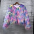 thumbnail image 1 of Xdegoge Faux Fur Jacket Women Short Crew Neck Faux Fur Overcoat Colorful Fuzzy Jackets Loose Slouchy Coat Stylish Warm Winter Cozy Outerwear, 1 of 5