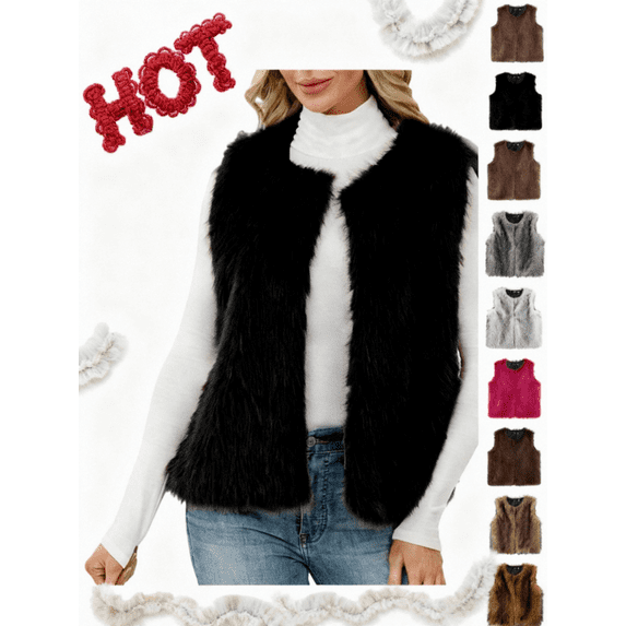 Xdegoge Faux Fur Vest for Women Casual Oversize Short Sleeveless Coat Stylish Color Cropped Jackets Keep Warm Fluffy Coats Fall Winter Thermal Outerwear