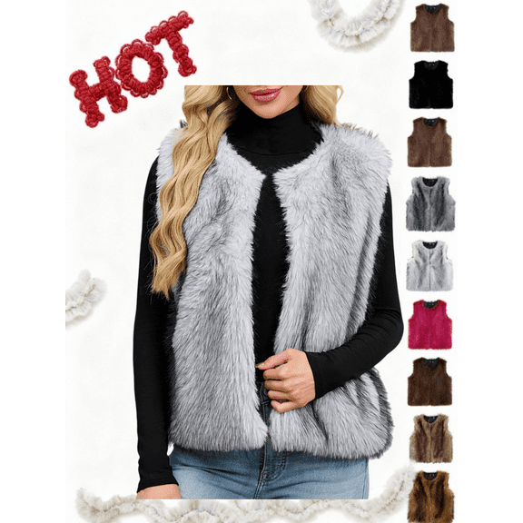 Xdegoge Faux Fur Vest for Women Casual Oversize Short Sleeveless Coat Stylish Color Cropped Jackets Keep Warm Fluffy Coats Fall Winter Thermal Outerwear