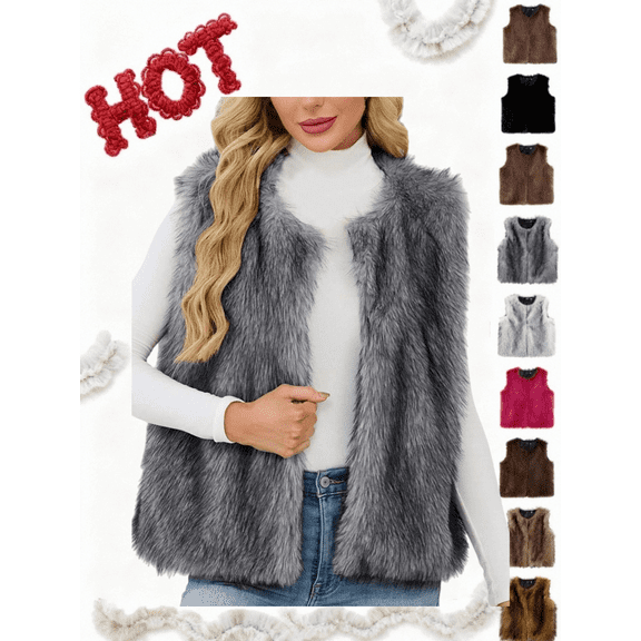 Xdegoge Faux Fur Vest for Women Casual Oversize Short Sleeveless Coat Stylish Color Cropped Jackets Keep Warm Fluffy Coats Fall Winter Thermal Outerwear