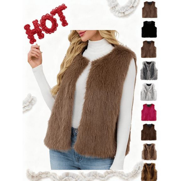 Xdegoge Faux Fur Vest for Women Casual Oversize Short Sleeveless Coat Stylish Color Cropped Jackets Keep Warm Fluffy Coats Fall Winter Thermal Outerwear